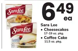 ACME Sara Lee, Cheesecakes 17-19 oz. pkg., Coffee Cake 11.5 oz. pkg offer