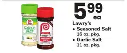 ACME Lawry's Seasoned Salt 16 oz. pkg., Garlic Salt 11 oz. pkg offer