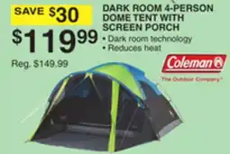 Dunham's Sports DARK ROOM 4-PERSON DOME TENT WITH SCREEN PORCH offer