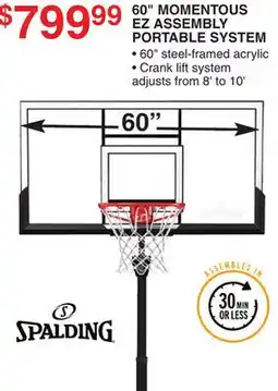 Dunham's Sports SPALDING 60 MOMENTOUS EZ ASSEMBLY PORTABLE SYSTEM offer