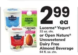 Safeway Lucerne Yogurt or Open Nature Unsweetened Dairy Free Almond Beverage offer