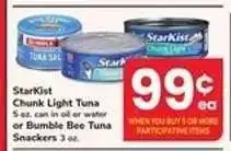 Safeway StarKist Chunk Light Tuna or Bumble Bee Tuna Snackers offer