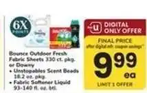 Safeway Bounce Outdoor Fresh Fabric Sheets or Downy Products offer