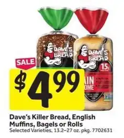 Stop&Shop Dave’s Killer Bread, English Muffins, Bagels or Rolls offer