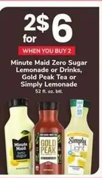 Safeway Minute Maid Zero Sugar Lemonade or Drinks, Gold Peak Tea or Simply Lemonade offer