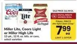 Safeway Miller Lite, Coors Light or Miller High Life offer