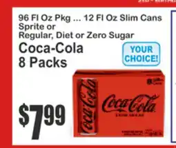 Key Food 96 Fl Oz Pkg ... 12 Fl Oz Slim Cans Sprite or Regular, Diet or Zero Sugar Coca-Cola 8 Packs offer