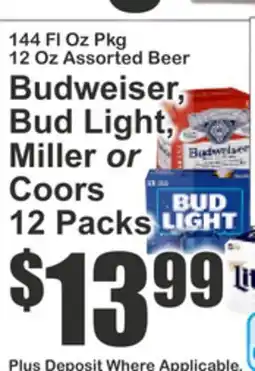Key Food Budweiser, Bud Light, Miller or Coors 12 Packs offer