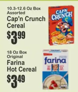 Key Food Cap'n Crunch Cereal, Farina Hot Cereal offer