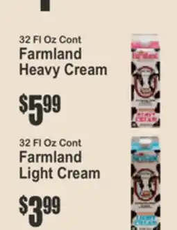Key Food 32 Fl Oz Cont Farmland Heavy Cream, 32 Fl Oz Cont Farmland Light Cream offer