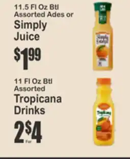 Key Food 11.5 FL Oz Btl Assorted Ades or Simply Juice offer
