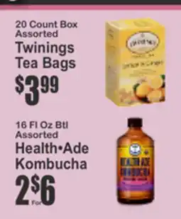 Key Food 20 Count Box Assorted Twinings Tea Bags, 16 Fl Oz Btl Assorted Health•Ade Kombucha offer