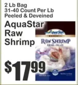 Almonte's Food Dynasty Marketplace 2 Lb Bag 31-40 Count Per Lb Peeled & Deveined AquaStar Raw Shrimp offer