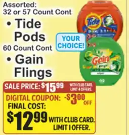 Almonte's Food Dynasty Marketplace Assorted: 32 or 57 Count Cont • Tide Pods 60 Count Cont • Gain Flings offer