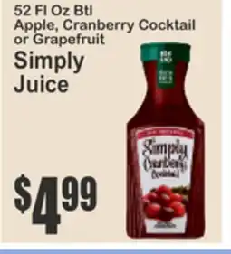 Almonte's Food Dynasty Marketplace 52 Fl Oz Btl Apple, Cranberry Cocktail or Grapefruit Simply Juice offer