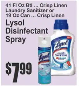 Almonte's Food Dynasty Marketplace 41 Fl Oz Btl ... Crisp Linen Laundry Sanitizer or 19 Oz Can ... Crisp Linen Lysol Disinfectant Spray offer