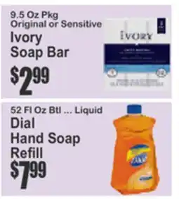 Almonte's Food Dynasty Marketplace Ivory Soap Bar, Original or Sensitive, 9.5 Oz Pkg Dial Hand Soap Refill, 52 Fl Oz Btl offer