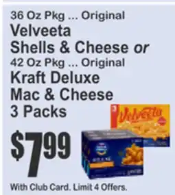 Almonte's Food Dynasty Marketplace Original Velveeta Shells & Cheese or Original Kraft Deluxe Mac & Cheese offer