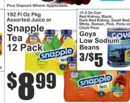 Food Universe 192 Fl Oz Pkg Assorted Juice or Snapple Tea offer