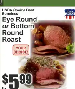 Food Universe USDA Choice Beef Boneless Eye Round or Bottom Round Roast offer