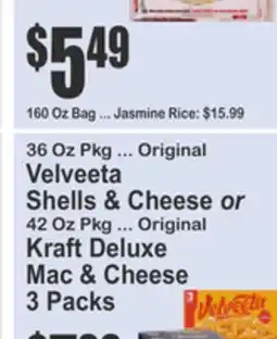 Food Universe Original Velveeta Shells & Cheese or Original Kraft Deluxe Mac & Cheese 3 Packs offer