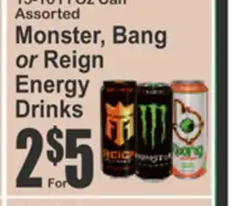 Food Universe Assorted Monster, Bang or Reign Energy Drinks offer