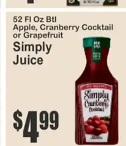 Food Universe 52 FL Oz Btl Apple, Cranberry Cocktail or Grapefruit Simply Juice offer