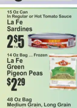 Food Universe La Fe Sardines, Green Pigeon Peas offer