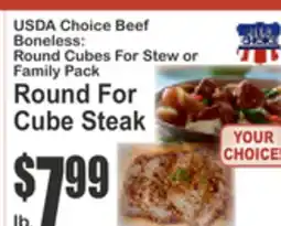 Food Universe USDA Choice Beef Boneless: Round Cubes For Stew or Family Pack Round For Cube Steak offer