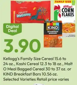 Stater Bros Kellogg's Family Size Cereal, Kashi Cereal, Malt O Meal Bagged Cereal or KIND Breakfast Bars offer