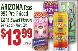 Jetro ARIZONA Teas 99¢ Pre-Priced Cans Select Flavors offer