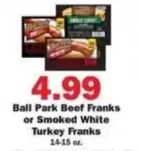 Schnucks Ball Park Beef Franks or Smoked White Turkey Franks offer