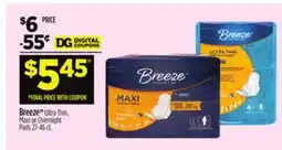 Dollar General BreezeTM Ultra Thin, Maxi or Overnight Pads offer