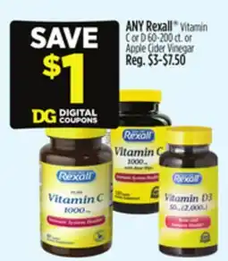 Dollar General ANY Rexall Vitamin C or D or Apple Cider Vinegar offer