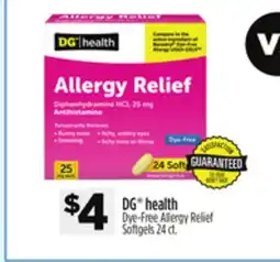 Dollar General DG health Dye-Free Allergy Relief Softgels offer