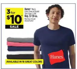 Dollar General Hanes Men's Color Crew or Pocket Tees offer
