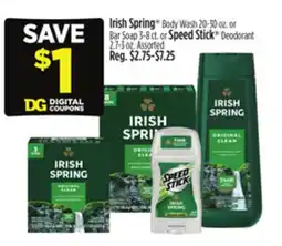 Dollar General Irish Spring Body Wash or Bar Soap or Speed Stick Deodorant offer