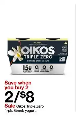 Target Oikos Triple Zero 4-pk. Greek yogurt offer