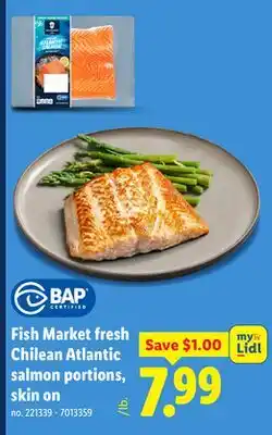Lidl Fish Market fresh Chilean Atlantic salmon portions, skin on offer
