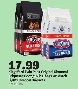 Meijer Kingsford Twin Pack Original Charcoal Briquettes 2 ct./16 lbs. bags or Match Light Charcoal Briquets offer