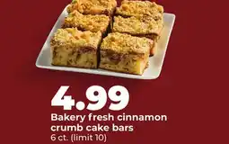 Hy-Vee Bakery fresh cinnamon crumb cake bars offer