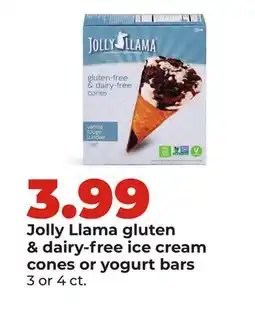 Hy-Vee Jolly Llama gluten & dairy-free ice cream cones or yogurt bars offer
