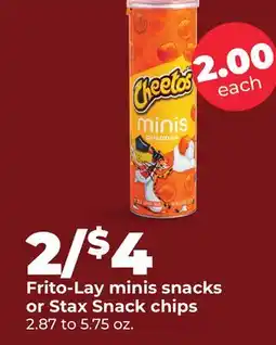 Hy-Vee Frito-Lay minis snacks or Stax Snack chips offer