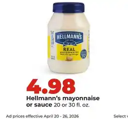Hy-Vee Hellmann's mayonnaise or sauce offer