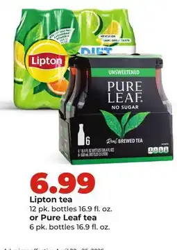 Hy-Vee Lipton tea 12 pk. bottles 16.9 fl. oz. or Pure Leaf tea 6 pk. bottles 16.9 fl. oz offer
