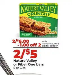 Hy-Vee Nature Valley or Fiber One bars offer