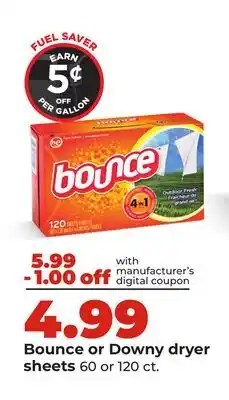 Hy-Vee Bounce or Downy dryer sheets offer