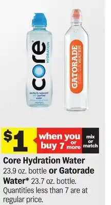 Meijer Core Hydration Water 23.9 oz. bottle or Gatorade Water 23.7 oz. bottle offer