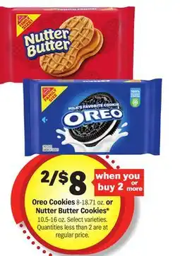 Meijer Oreo Cookies 8-18.71 oz. or Nutter Butter Cookies* 10.5-16 oz offer