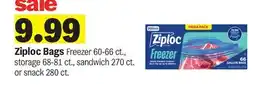 Meijer Ziploc Bags Freezer 60-66 ct., storage 68-81 ct., sandwich 270 ct. or snack 280 ct offer